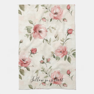Roze Rozen Bloemig Theedoek
