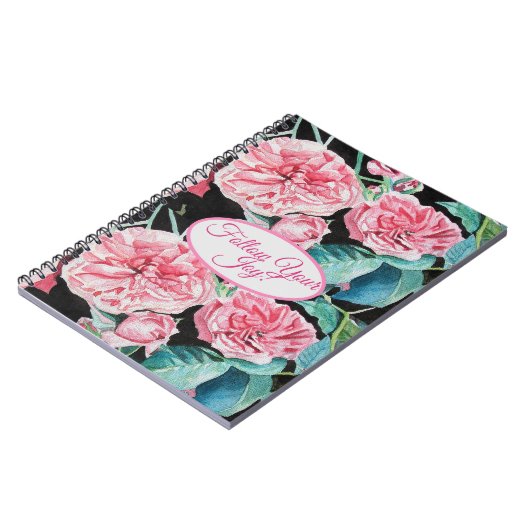 Roze Rozen bloemig Volg Je Vreugde Patroon Notitieboek (Linkerzijde)
