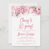 Roze Rozen Bloemige 60e Verjaardagsfeest Kaart (Voorkant)