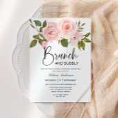 Roze Rozen Bloemige Bruids Brunch Uitnodiging