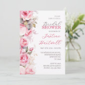 Roze Rozen Bloemige Bruidsuitnodiging ~ Kaart (Staand voorkant)