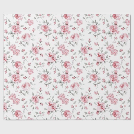 Roze Rozen Bloemige Bruiloftsontvangst Cadeaupapier (Vlak)