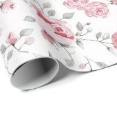 Roze Rozen Bloemige Bruiloftsontvangst Cadeaupapier (Rol Hoek)