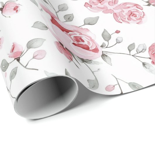 Roze Rozen Bloemige Bruiloftsontvangst Cadeaupapier (Rol Hoek)