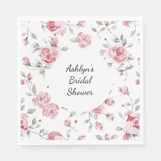 Roze Rozen Bloemige Bruiloftsontvangst Servet (Voorkant)