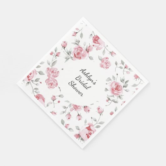 Roze Rozen Bloemige Bruiloftsontvangst Servet (Hoek)