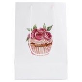Roze Rozen Bloemige Cupcakes Verjaardag Medium Cadeauzakje (Achterkant)