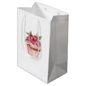 Roze Rozen Bloemige Cupcakes Verjaardag Medium Cadeauzakje (Achterkant Gekanteld)
