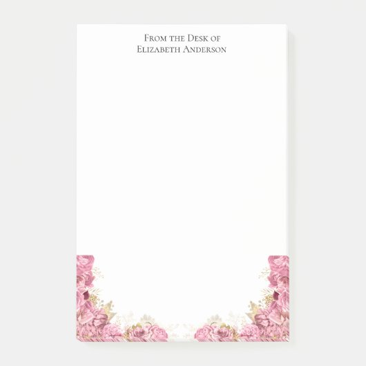 Roze Rozen Bloemige Elegante Persoonlijke Briefpap Post-it® Notes (Voorkant)