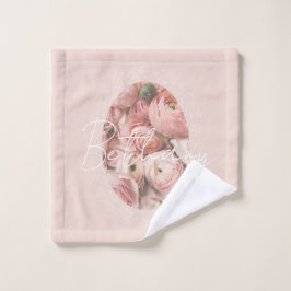 Roze Rozen Bloemige Elegante Vintage Naam Monogram Bad Handdoek