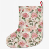 Roze Rozen Bloemige Kerst Grote Kerstsok (Achterkant)