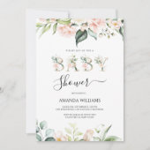 Roze Rozen Bloemige Letters Baby Shower Uitnodigin Kaart (Voorkant)