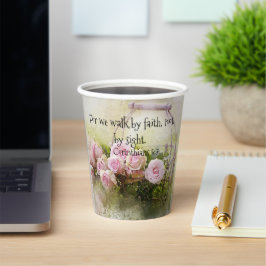 Roze Rozen Bloemige Papieren Beker Geloof Schriftu