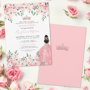Roze Rozen Bloemige Quinceanera Uitnodiging