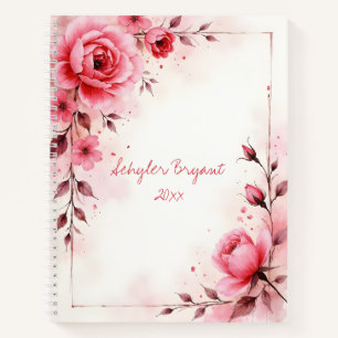 Roze Rozen Bloemige Spiraalgebonden Botanische Dag Notitieboek