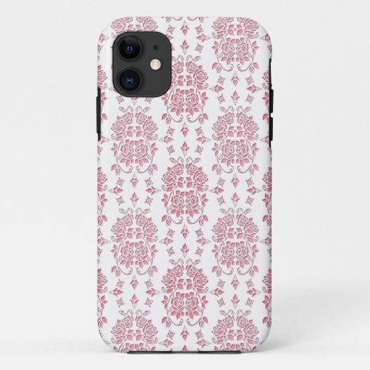 Roze rozen bloemige stijl damast patroon Case-Mate iPhone case (Achterkant)