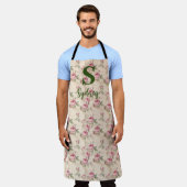 Roze rozen bloemkeuken schort aangepaste monogram (Gedragen)