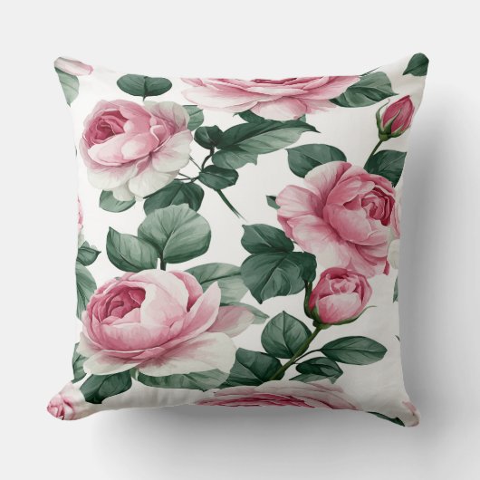 Roze rozen bloemkussen kussen (Voorkant)