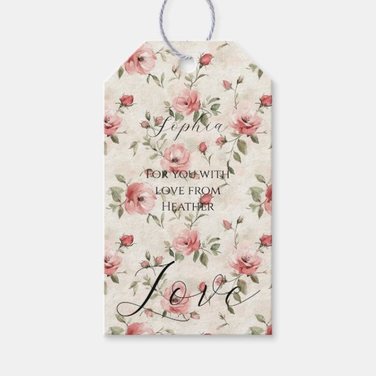 Roze Rozen Bloemliefde Bruidsdouche Cadeaulabel (Voorkant)