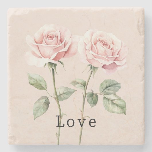 Roze Rozen Bloemliefde Stenen Onderzetter (Voorkant)