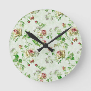 Roze Rozen Bloemmotief Vintage Ronde Klok