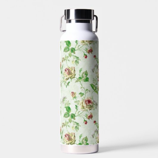 Roze Rozen Bloemmotief Vintage Waterfles (Voorkant)