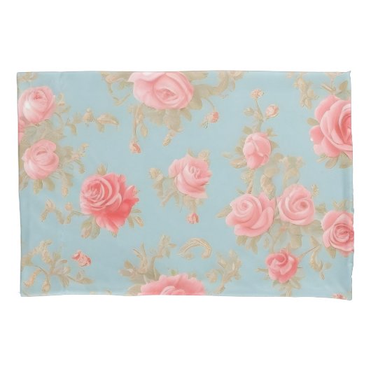 Roze rozen bloempatroon kussensloop (Voorkant)