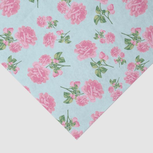 Roze rozen Bloempatroon op Mint Tissuepapier (Detail)