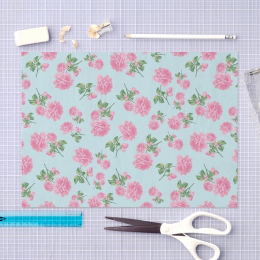 Roze rozen Bloempatroon op Mint Tissuepapier (Craft)