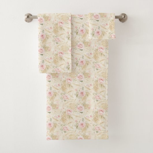 Roze Rozen Bloemrijke Bruidsdouche Bad Handdoek (Insitu)