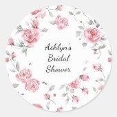 Roze Rozen Bloemrijke Bruidsdouche Ronde Sticker (Voorkant)