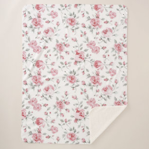 Roze Rozen Bloemrijke Bruiloftsdouche Sherpa Deken