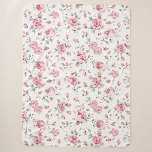 Roze Rozen Bloemrijke Bruiloftsdouche Sherpa Deken (Voorkant)