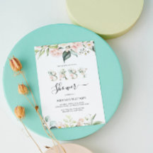 Roze Rozen Bloemrijke Letters Baby Shower Uitnodig