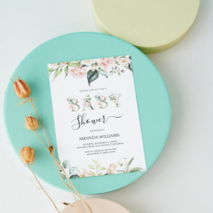 Roze Rozen Bloemrijke Letters Baby Shower Uitnodig Kaart