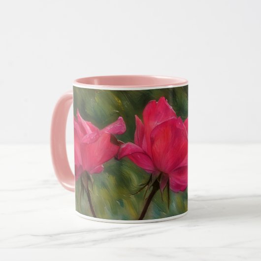Roze rozen bloemstuk bloem mok kopje (Voorkant links)