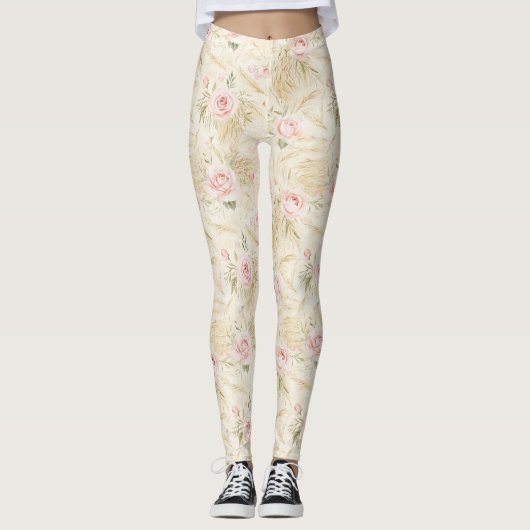 Roze Rozen Bloemstuk Leggings (Voorkant)