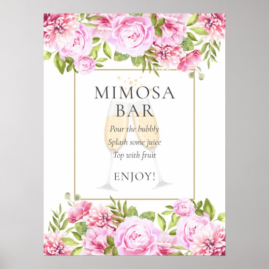 Roze Rozen Bloemstuk Mimosa Bar Bord Poster (Voorkant)