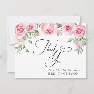Roze Rozen Blush Bruiloft Dank Je Bedankkaart