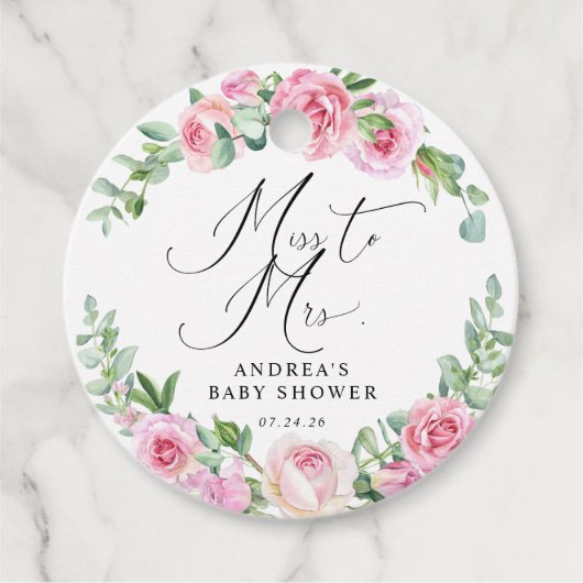 Roze Rozen Blush Bruiloft Favor Bedankjes Labels (Voorkant)