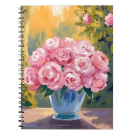 Roze Rozen Boeket | Aquarel Bloemenvaas Notitieboek