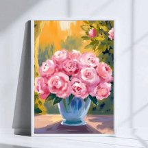 Roze Rozen Boeket | Aquarel Bloemenvaas