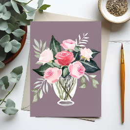 Roze Rozen Boeket | Bloemige Vrouwelijke Waterverf Briefkaart