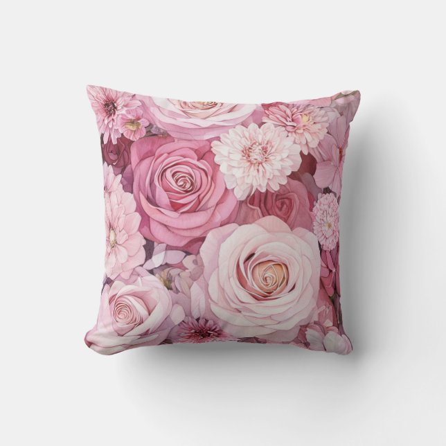 Roze Rozen Boeket Bloemstuk Kunst |  Kussen (Voorkant)