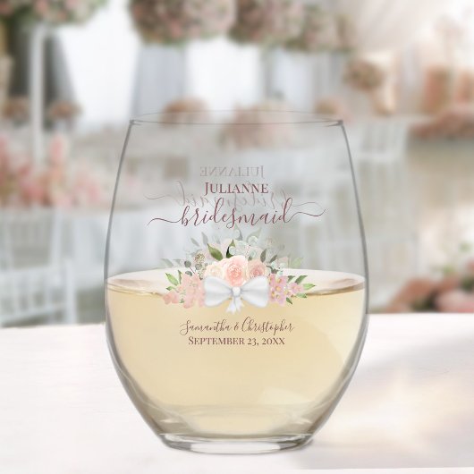 Roze Rozen Boeket Bruidsmeisje Maid of Honor Gift Wijnglas Zonder Voet
