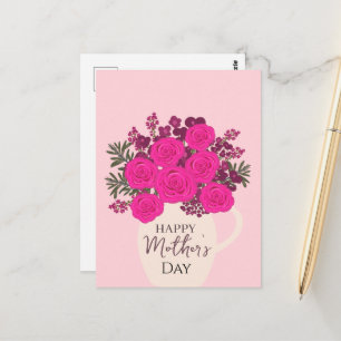 Roze Rozen Boeket – Elegante Moederdag Bloemen Briefkaart
