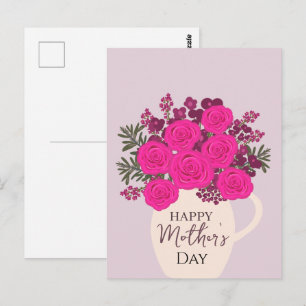 Roze Rozen Boeket – Elegante Moederdag Bloemen Briefkaart