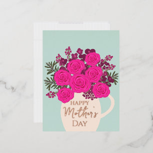 Roze Rozen Boeket – Elegante Moederdag Bloemen Folie Feestdagen Briefkaart