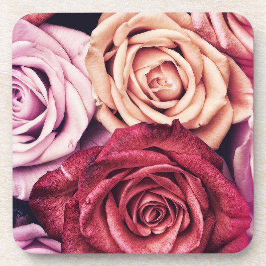 Roze Rozen Boeket Foto Bier Onderzetter (Voorkant)