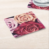 Roze Rozen Boeket Foto Kartonnen Onderzetters (Schuin)